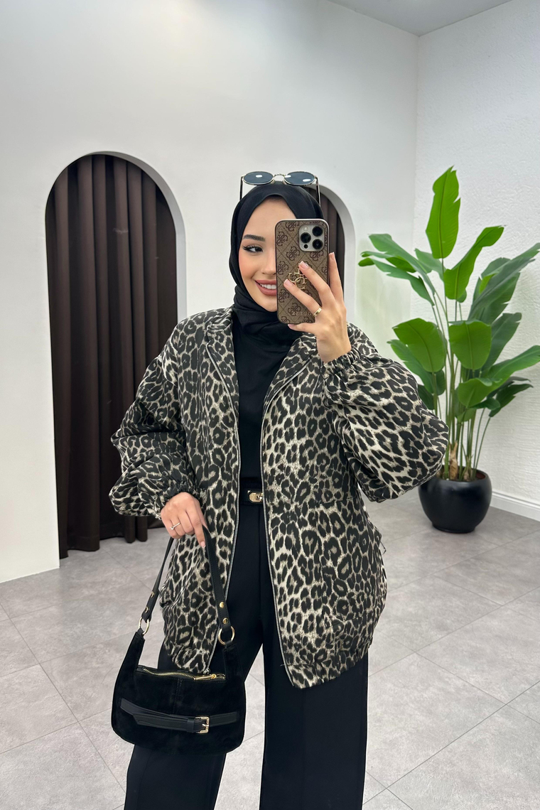 Eldon Leopar Desenli Bomber Ceket - SİYAH
