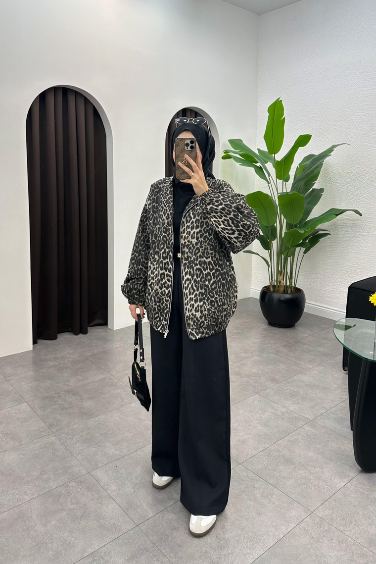 Eldon Leopar Desenli Bomber Ceket - SİYAH