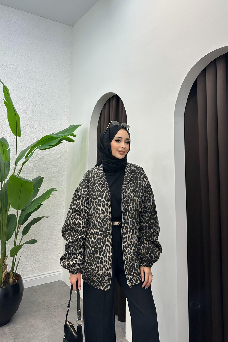 Eldon Leopar Desenli Bomber Ceket - SİYAH