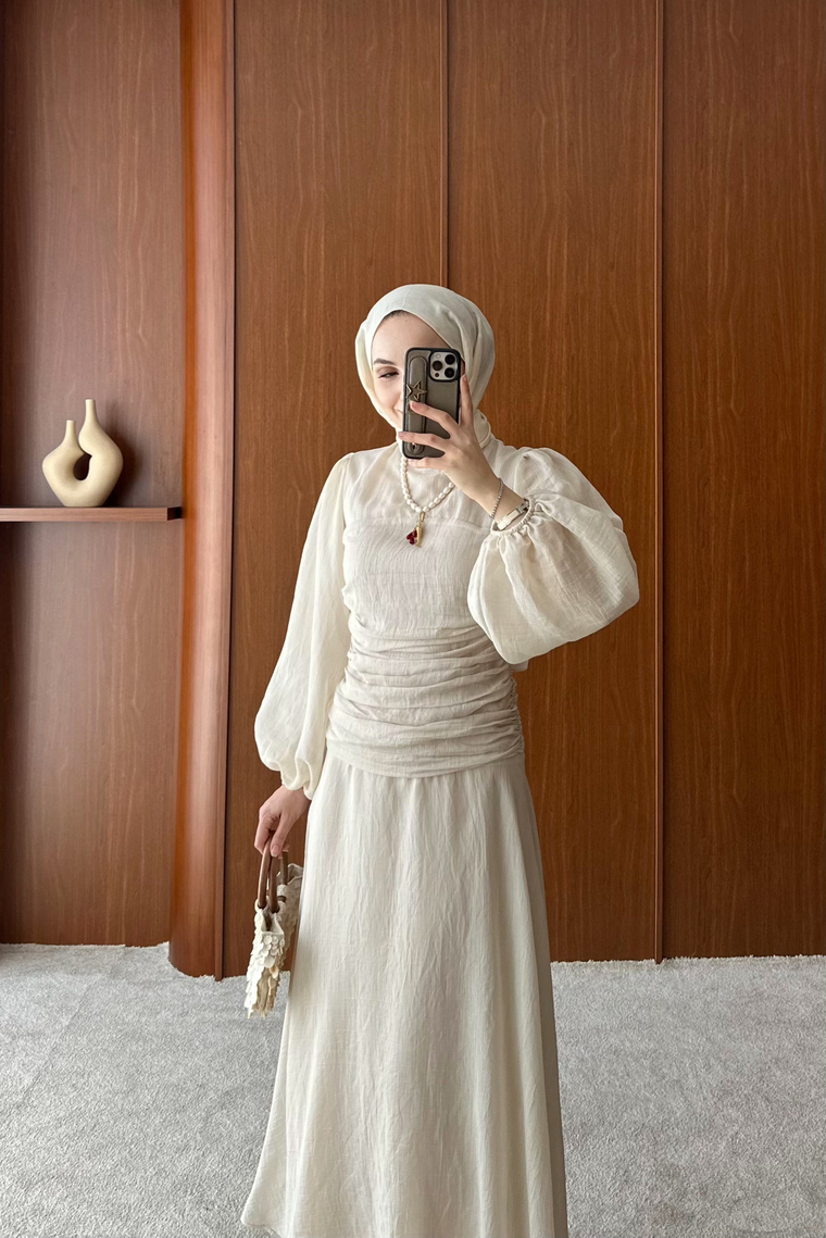 Elmina Tasarım Elbise - KREM