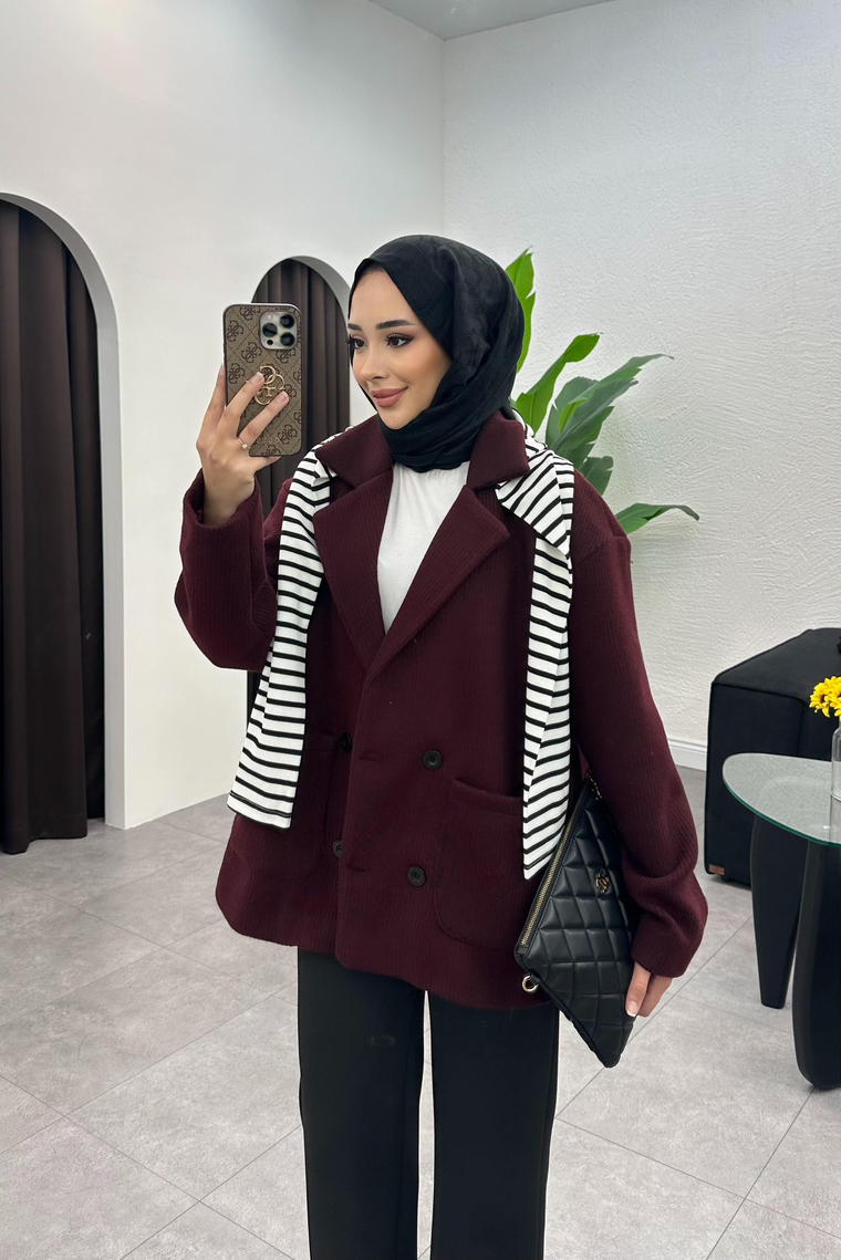 Emily Cep Detaylı Bomber Ceket - BORDO