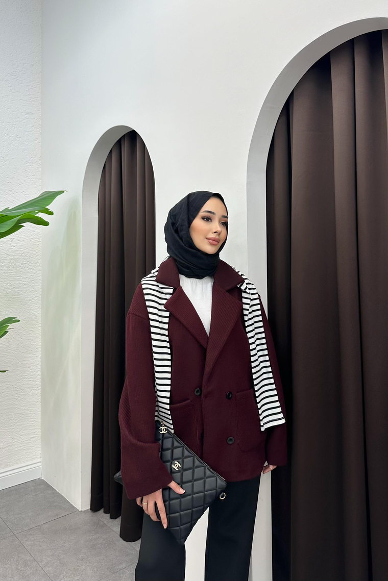 Emily Cep Detaylı Bomber Ceket - BORDO