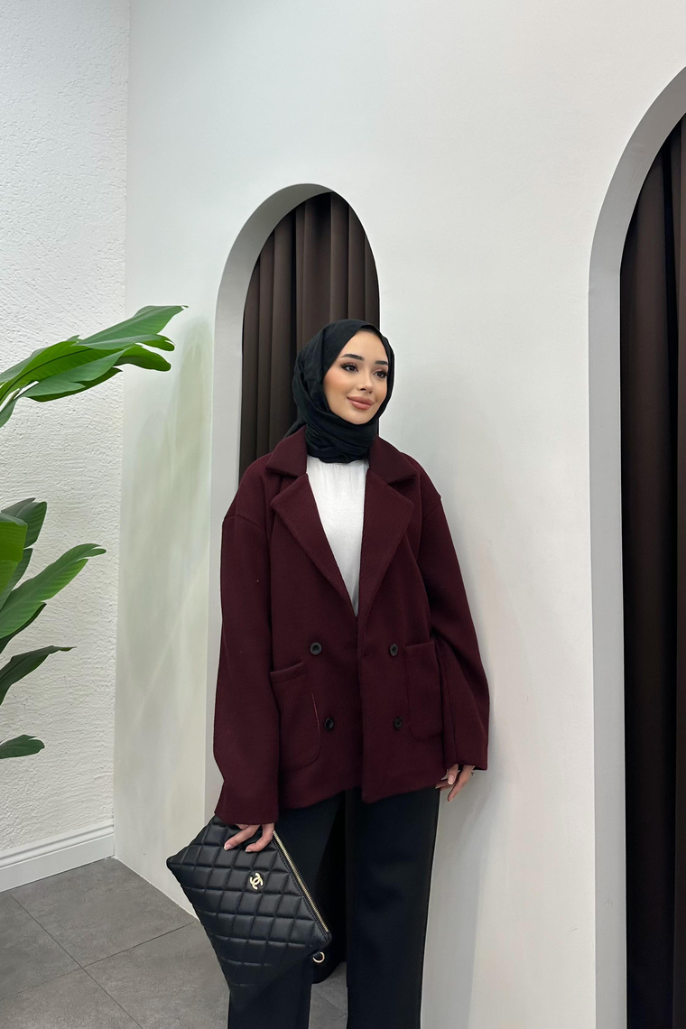 Emily Cep Detaylı Bomber Ceket - BORDO