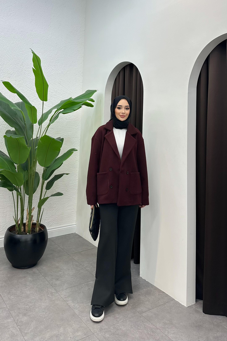 Emily Cep Detaylı Bomber Ceket - BORDO