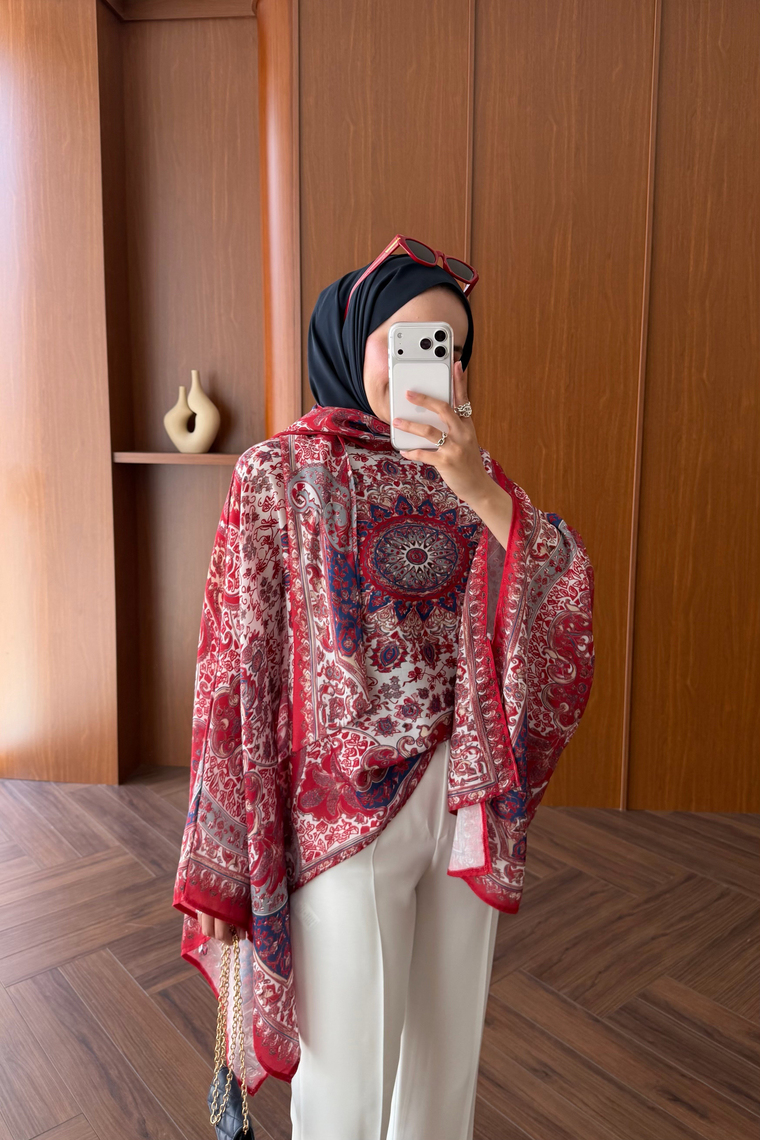 Etnik Desen Kaftan Bluz - KIRMIZI