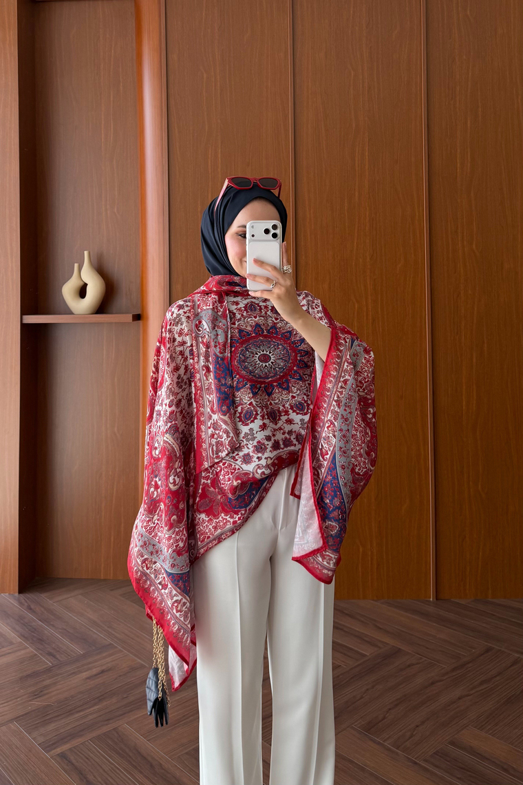 Etnik Desen Kaftan Bluz - KIRMIZI