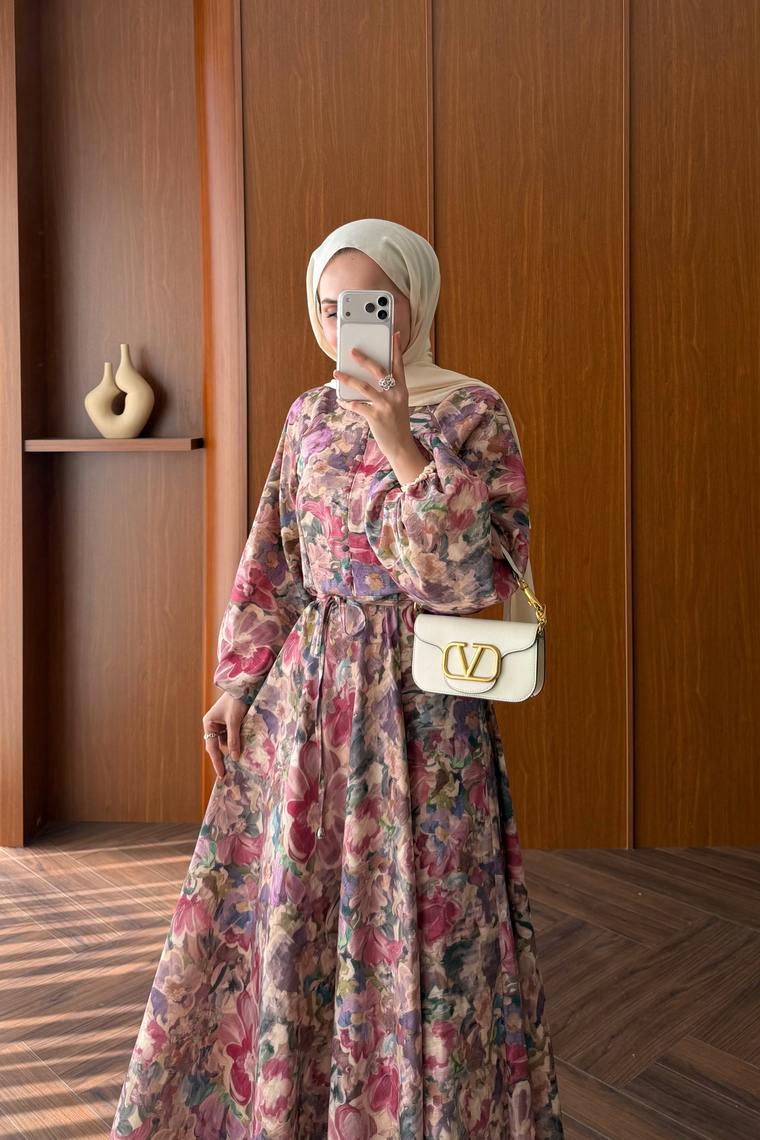 Flora Çiçek Desenli Elbise - MÜRDÜM