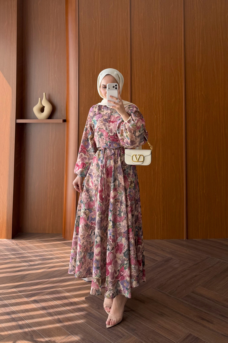 Flora Çiçek Desenli Elbise - MÜRDÜM