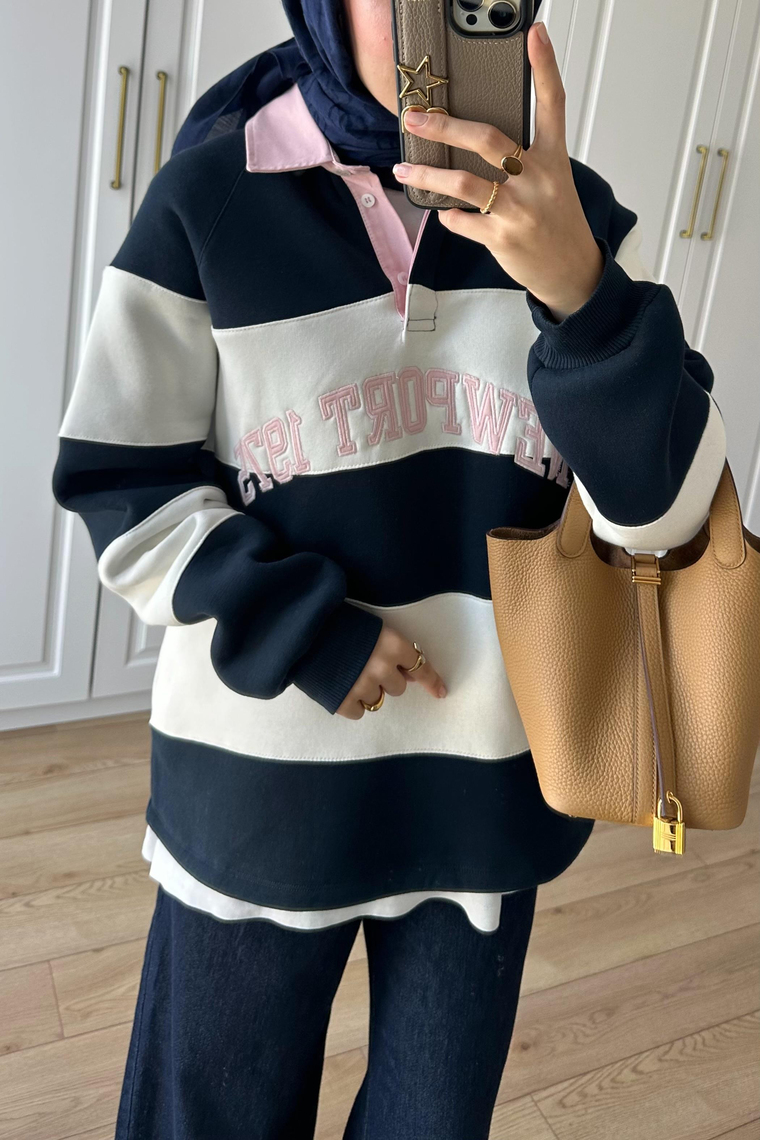 Gabardin Yaka Detay Sweat - PEMBE