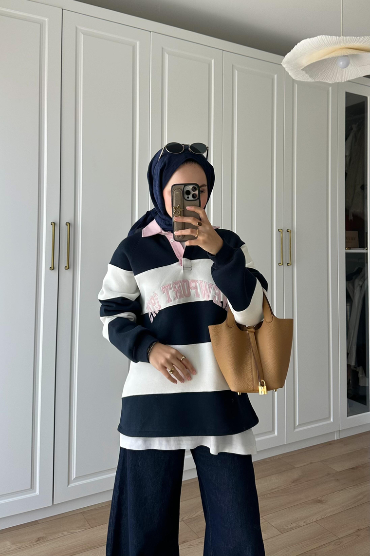 Gabardin Yaka Detay Sweat - PEMBE
