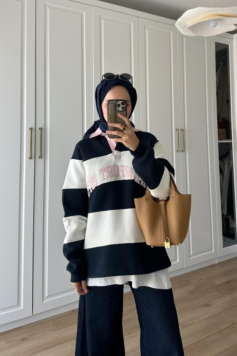 Gabardin Yaka Detay Sweat - PEMBE