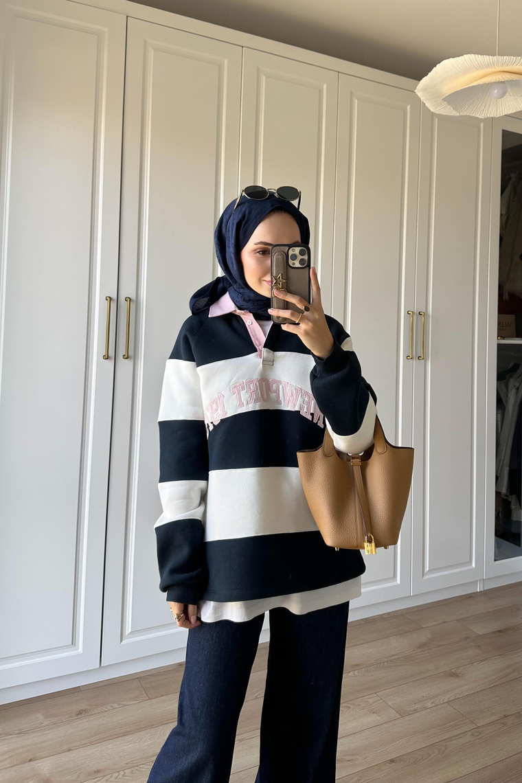Gabardin Yaka Detay Sweat - PEMBE
