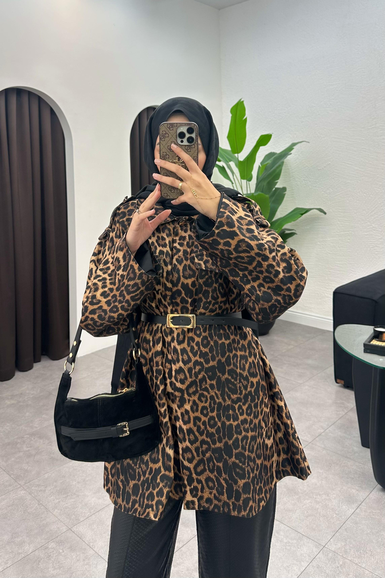 Galeda Leopar Desenli Kap - SİYAH
