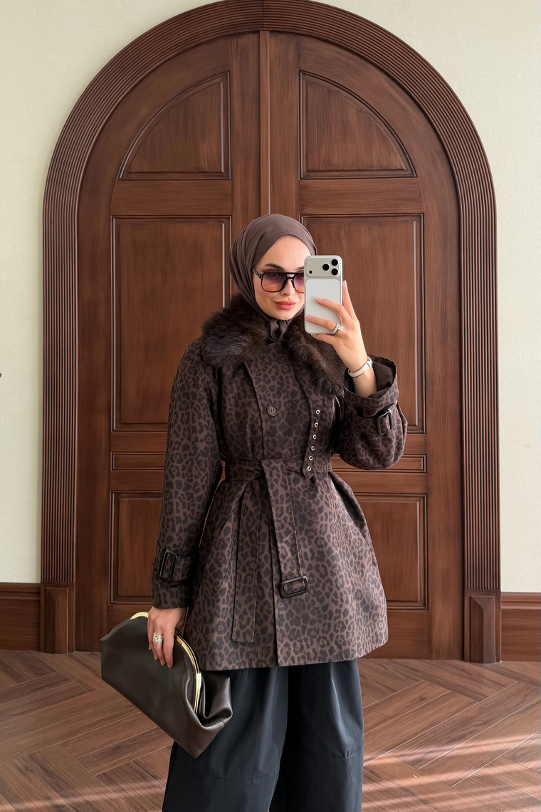 Galia Kürk Detay Trenç - LEOPAR KAHVE