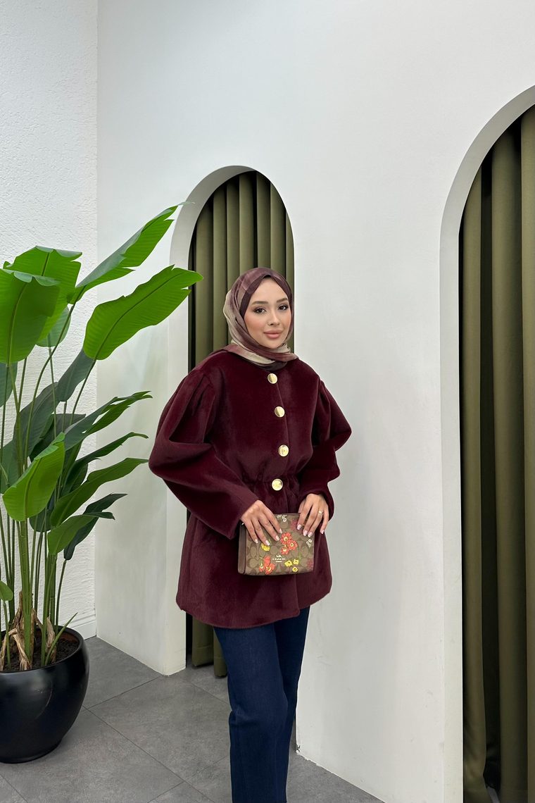 Gold Fox Beli Lastikli Ceket - BORDO