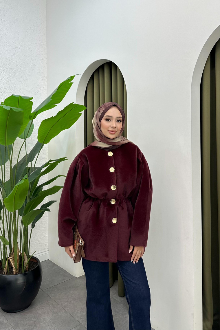 Gold Fox Beli Lastikli Ceket - BORDO
