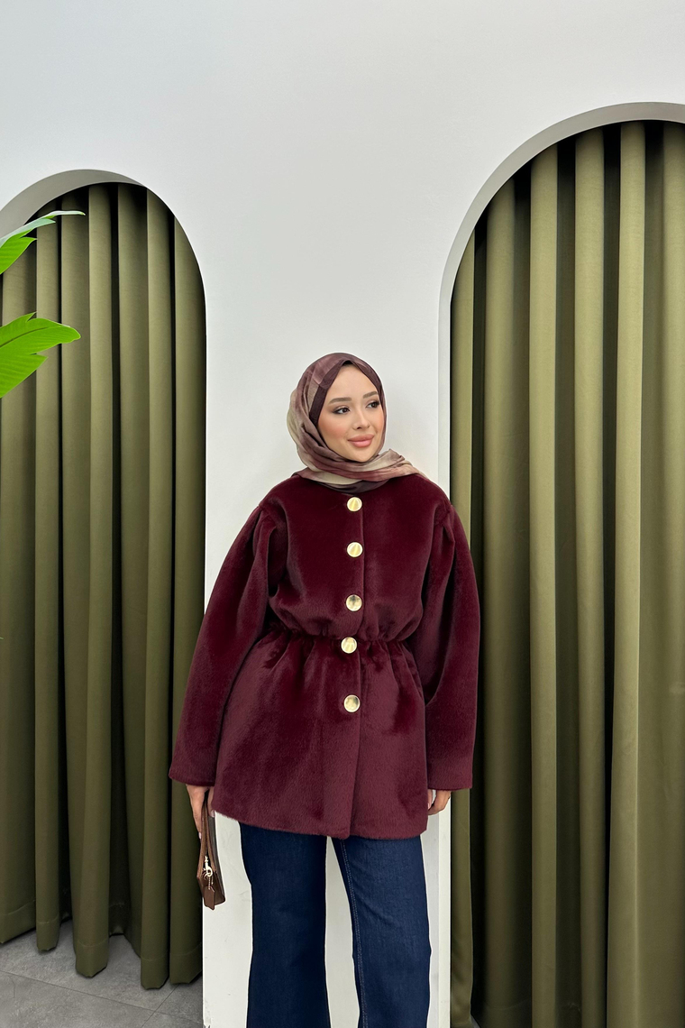 Gold Fox Beli Lastikli Ceket - BORDO