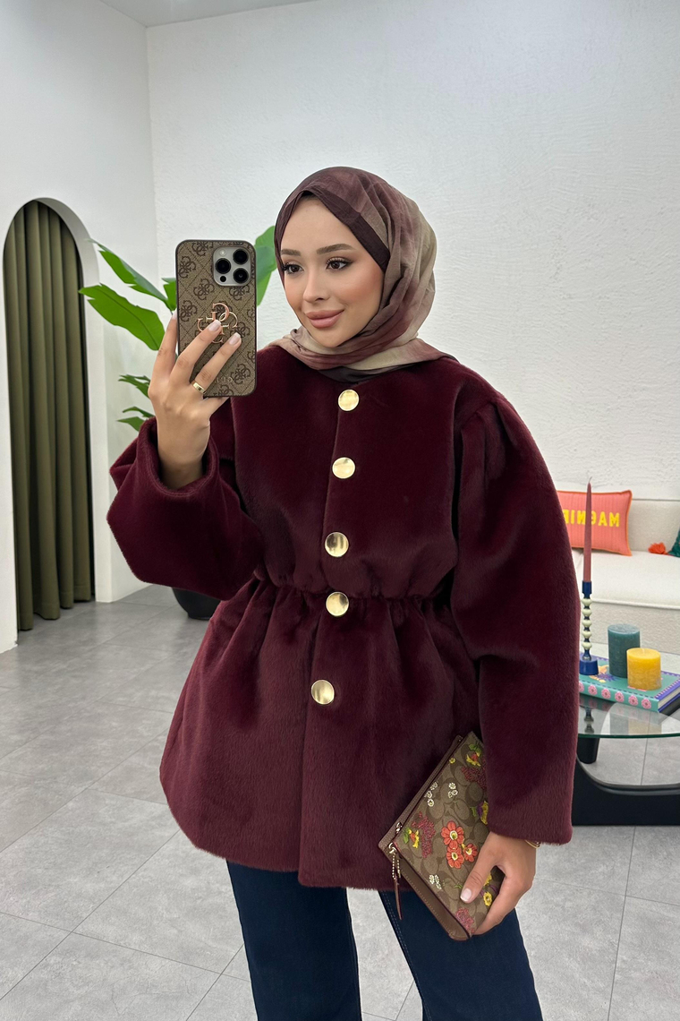 Gold Fox Beli Lastikli Ceket - BORDO