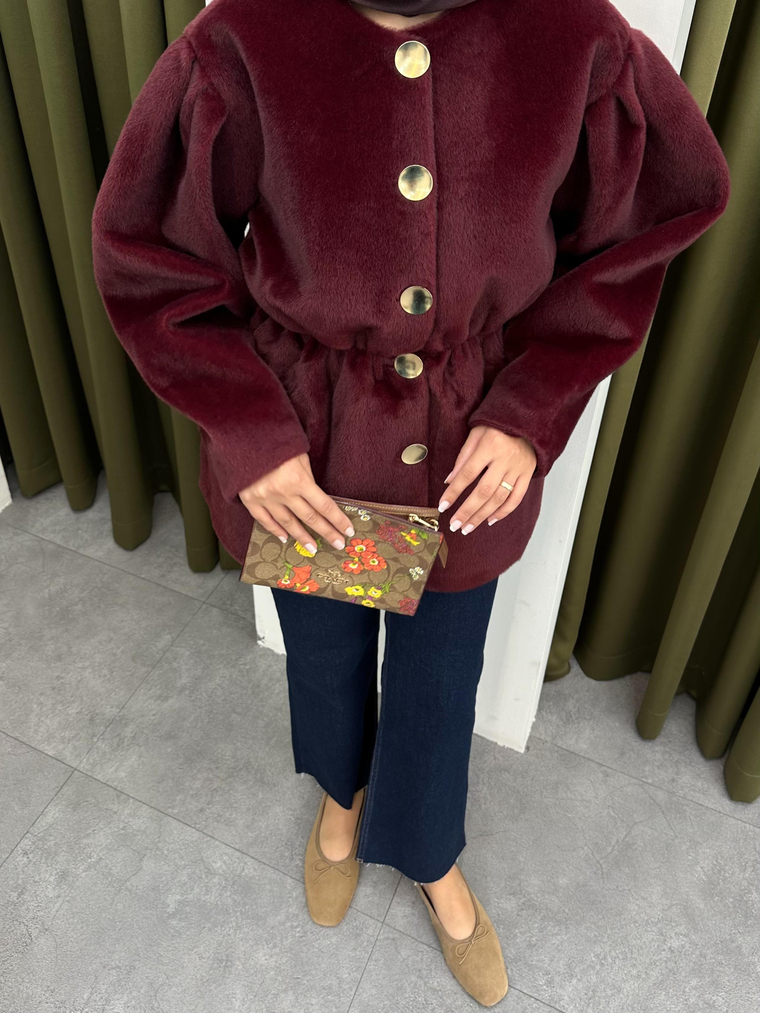 Gold Fox Beli Lastikli Ceket - BORDO