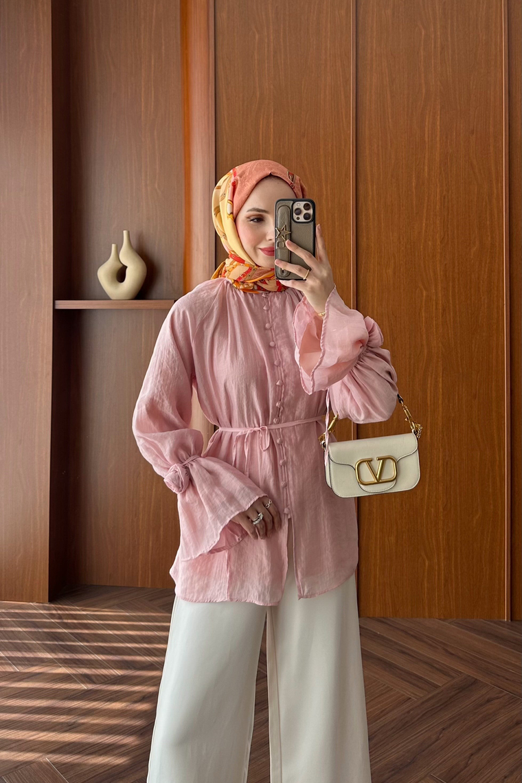 Gül Aksesuar Detay Gömlek - PEMBE