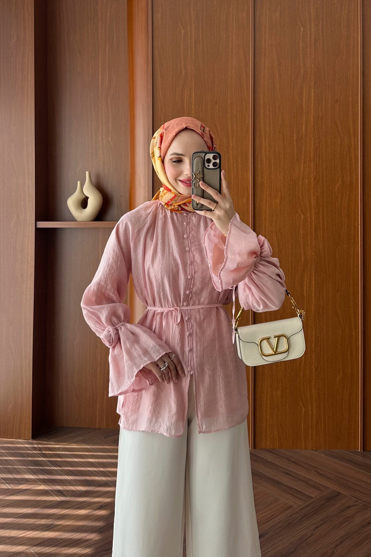 Gül Aksesuar Detay Gömlek - PEMBE