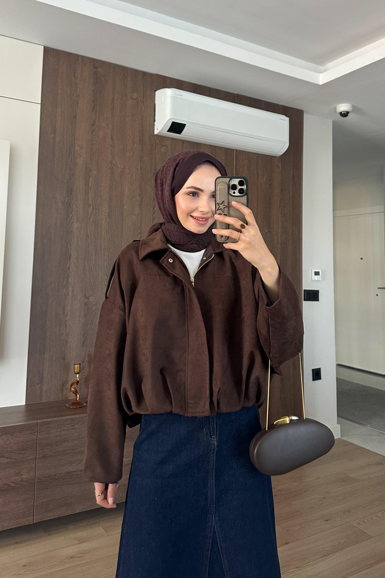 Kaela Fermuarlı Kısa Ceket - KAHVE