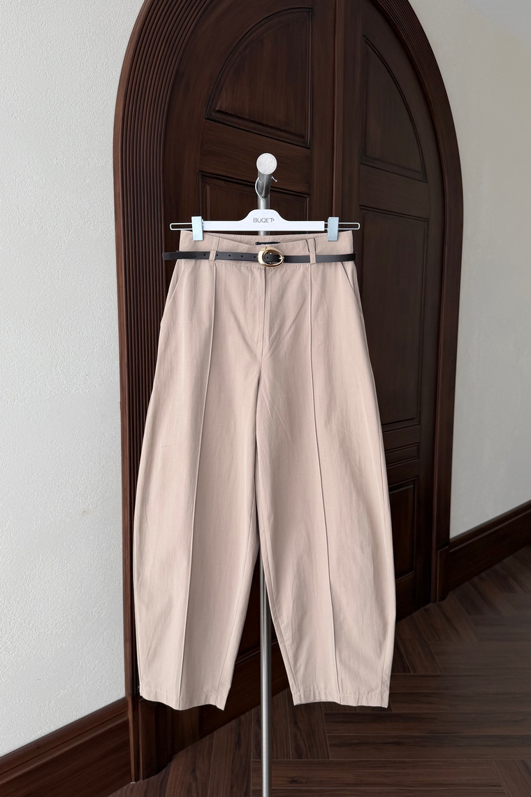 Kemer Detay Barrel Pantolon - CAMEL