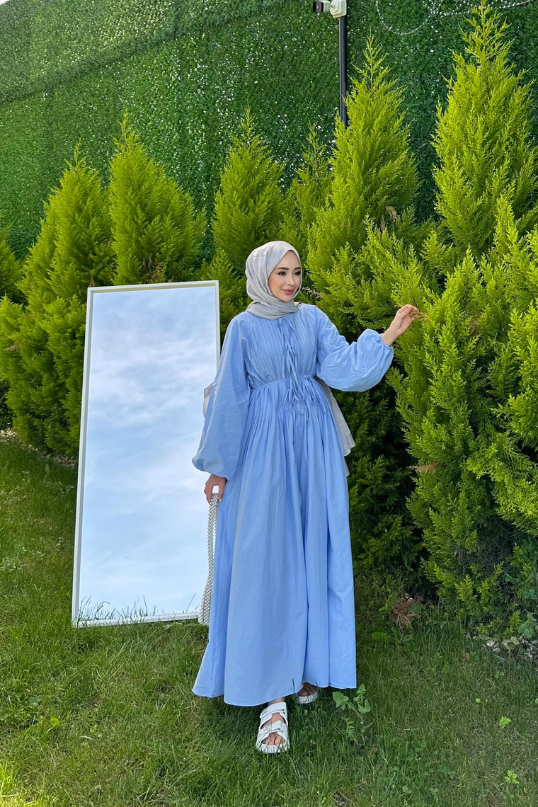 Kendy Poplin Elbise - MAVİ