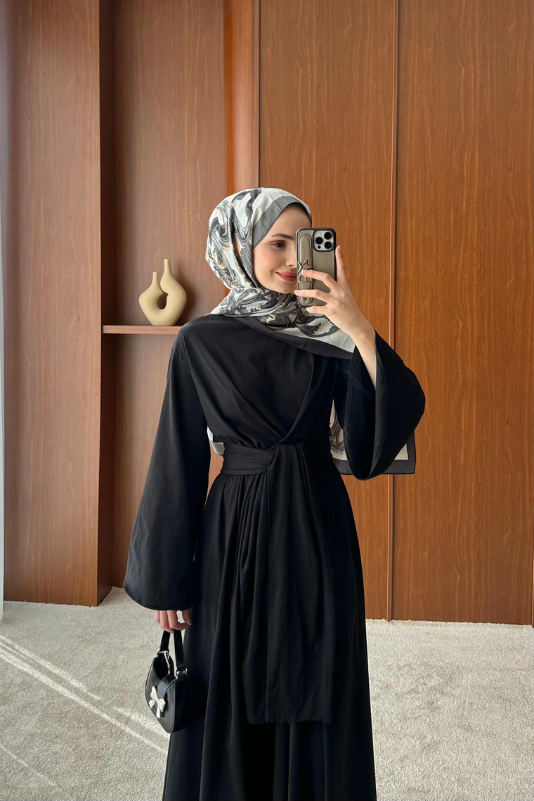 Kuşak Detaylı Elbise - SİYAH