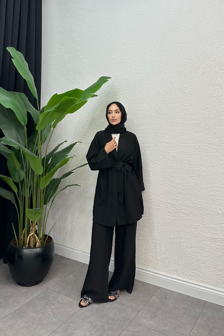 Layla Üçlü Pantolonlu Takım - SİYAH