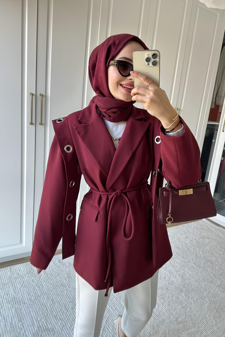 Linya Bağlama Detaylı Ceket - BORDO