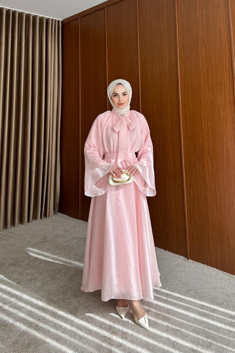 Liva Volan Detay Elbise - PEMBE