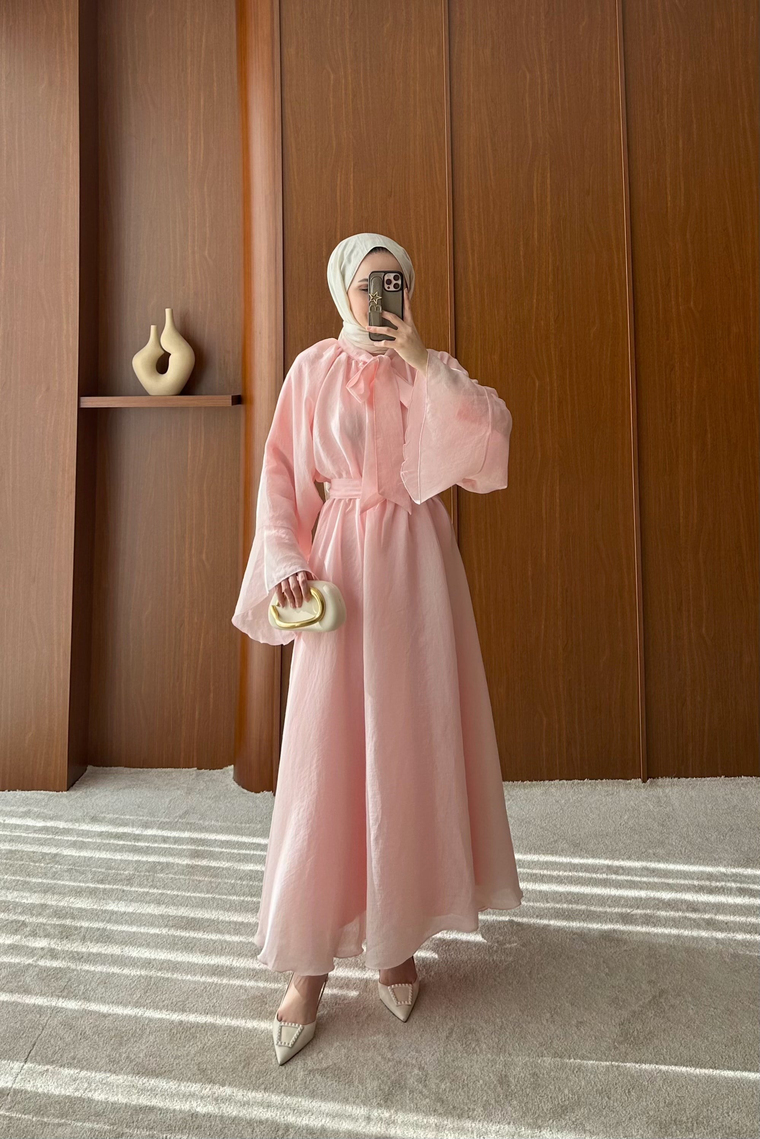 Liva Volan Detay Elbise - PEMBE