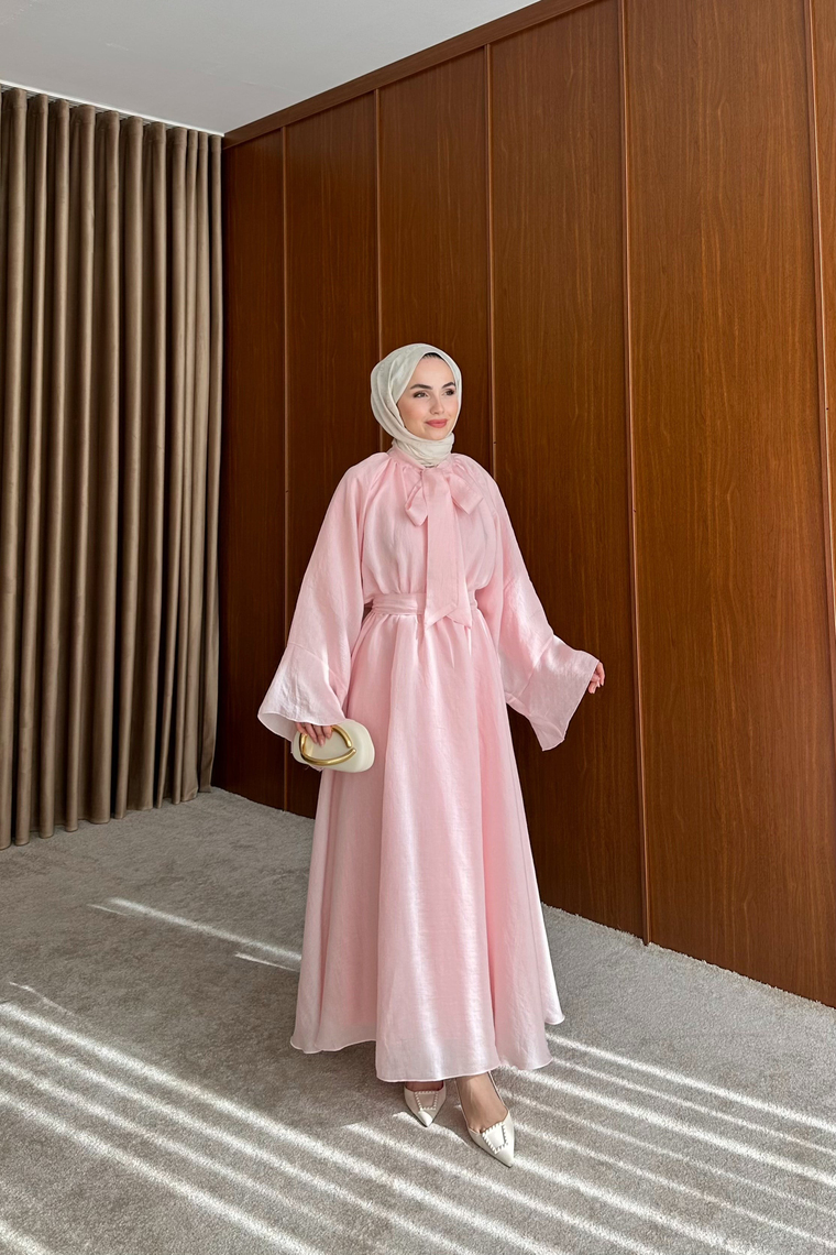Liva Volan Detay Elbise - PEMBE