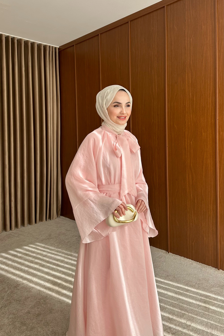 Liva Volan Detay Elbise - PEMBE