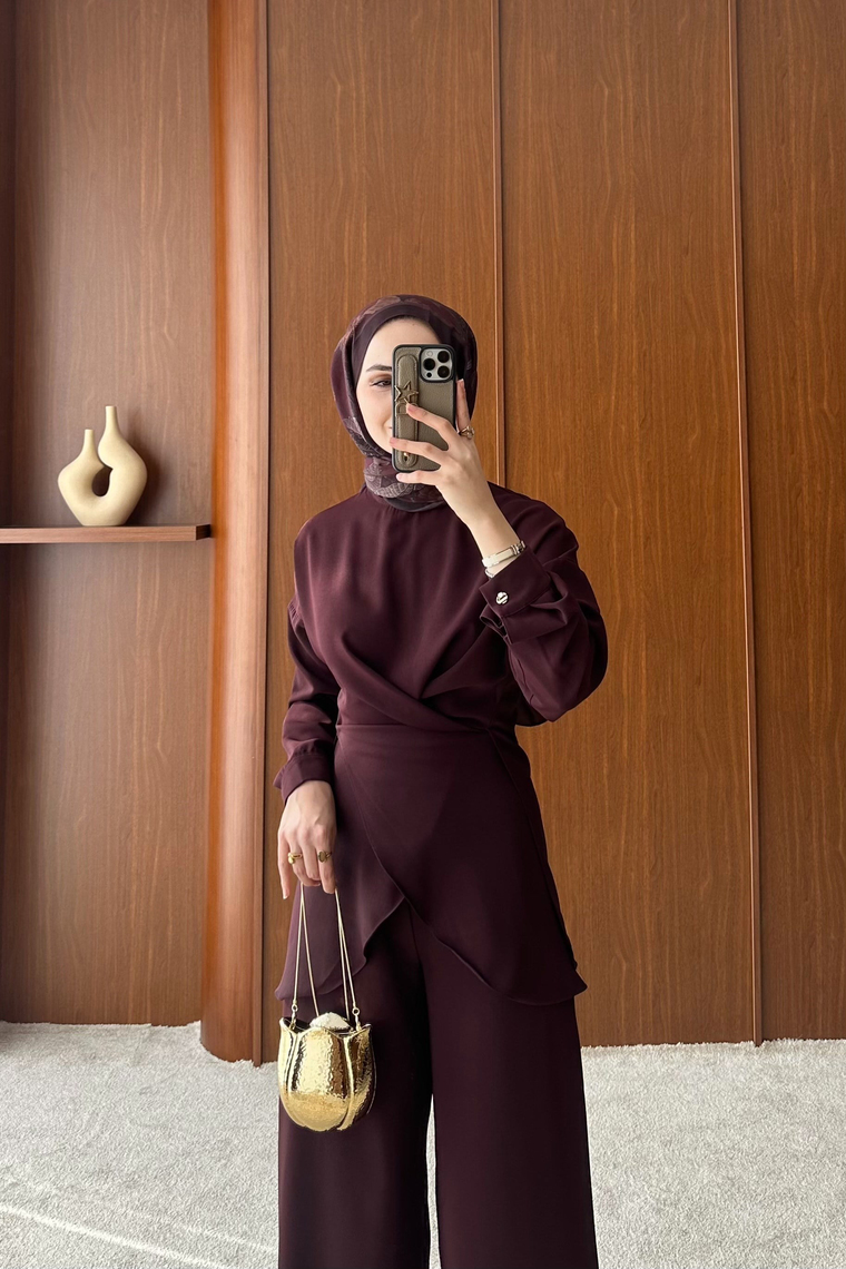 Liva Yırtmaç Detaylı Pantolon Takım - MÜRDÜM