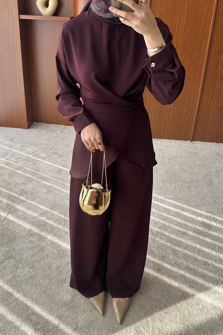 Liva Yırtmaç Detaylı Pantolon Takım - MÜRDÜM