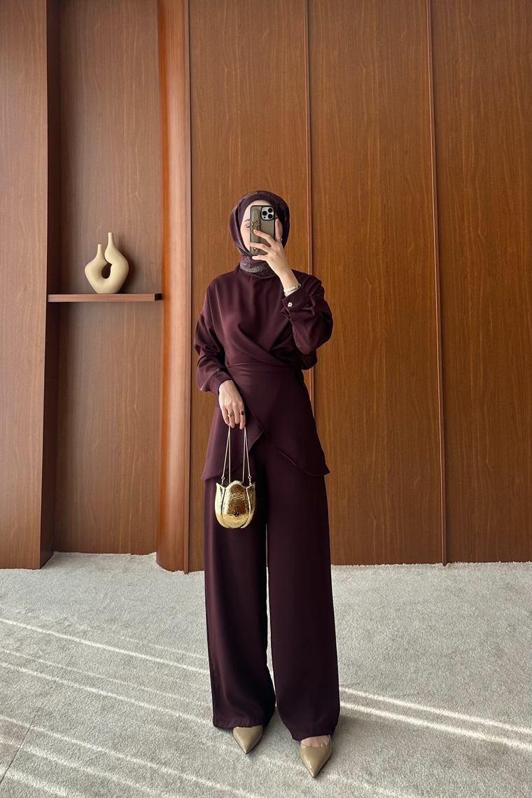 Liva Yırtmaç Detaylı Pantolon Takım - MÜRDÜM