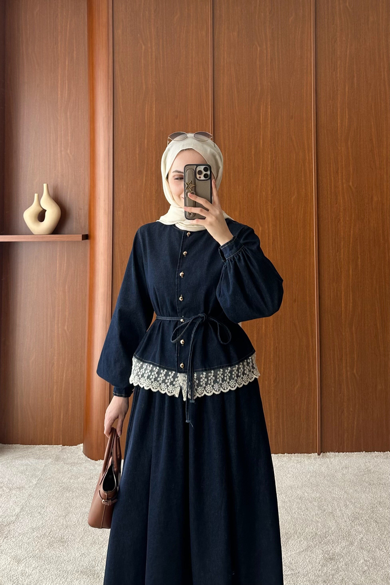Mahsa Güpür Detay Takım - KOYU MAVİ