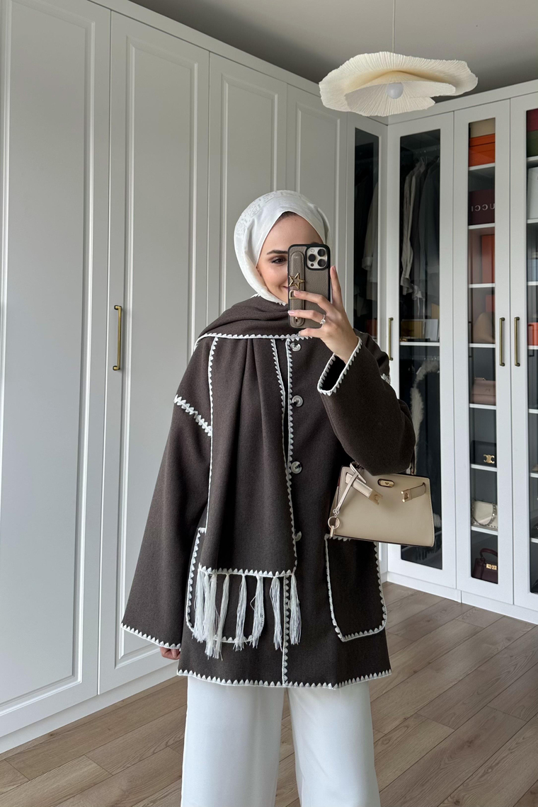 Mari Atkı Detay Ceket - KAHVE