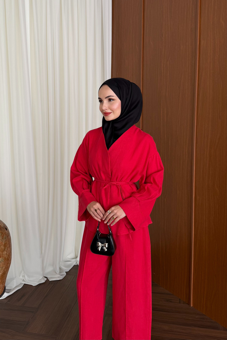 Maria Çımalı Pantolon Takım - KIRMIZI