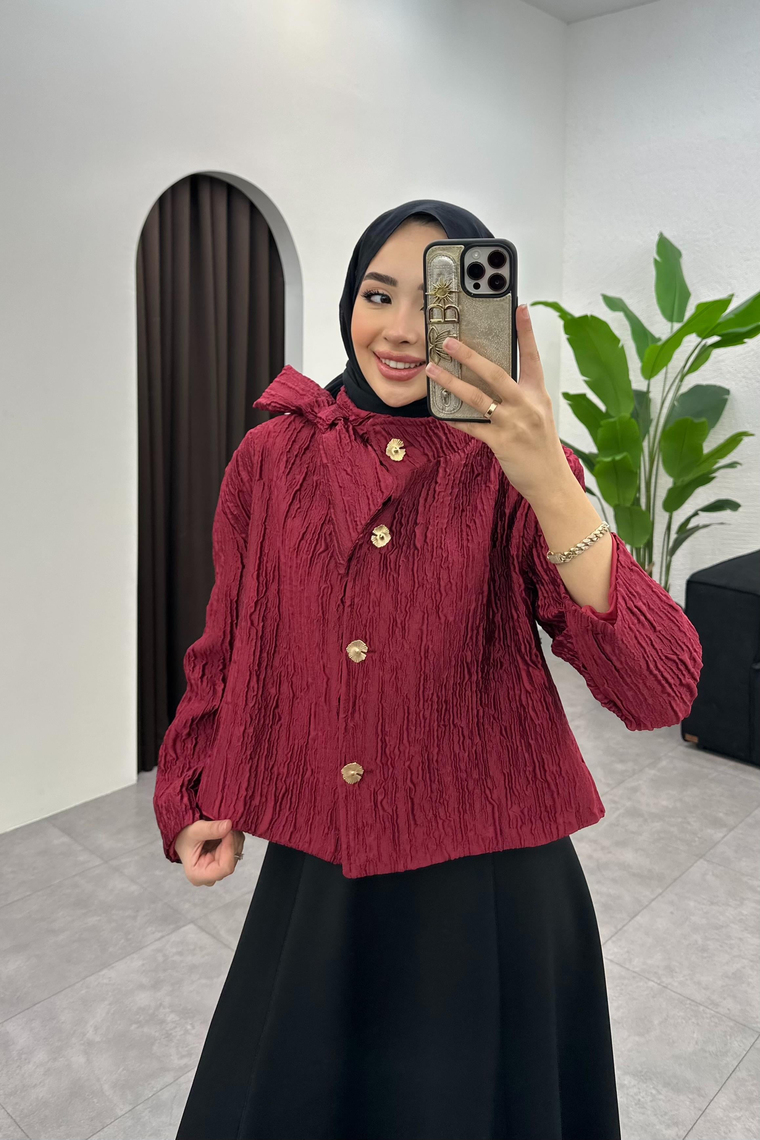 Martina Gold Düğme Detaylı Kap - BORDO