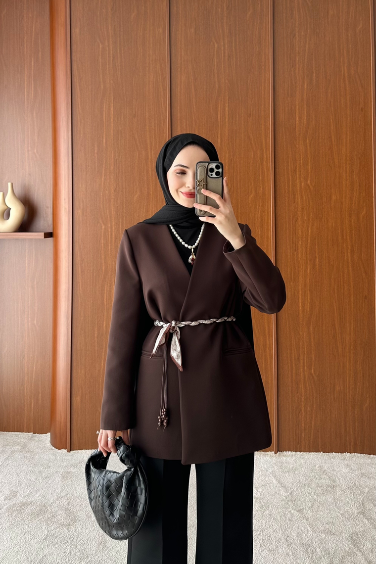 Mary Yakasız Ceket - KAHVE