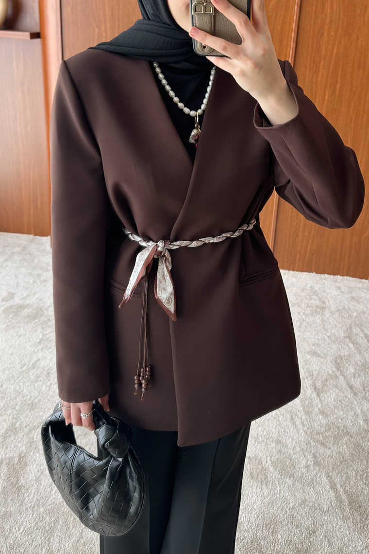 Mary Yakasız Ceket - KAHVE