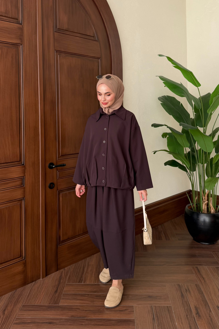 Melia Bomber Ceket Pantolon Takım - KAHVE
