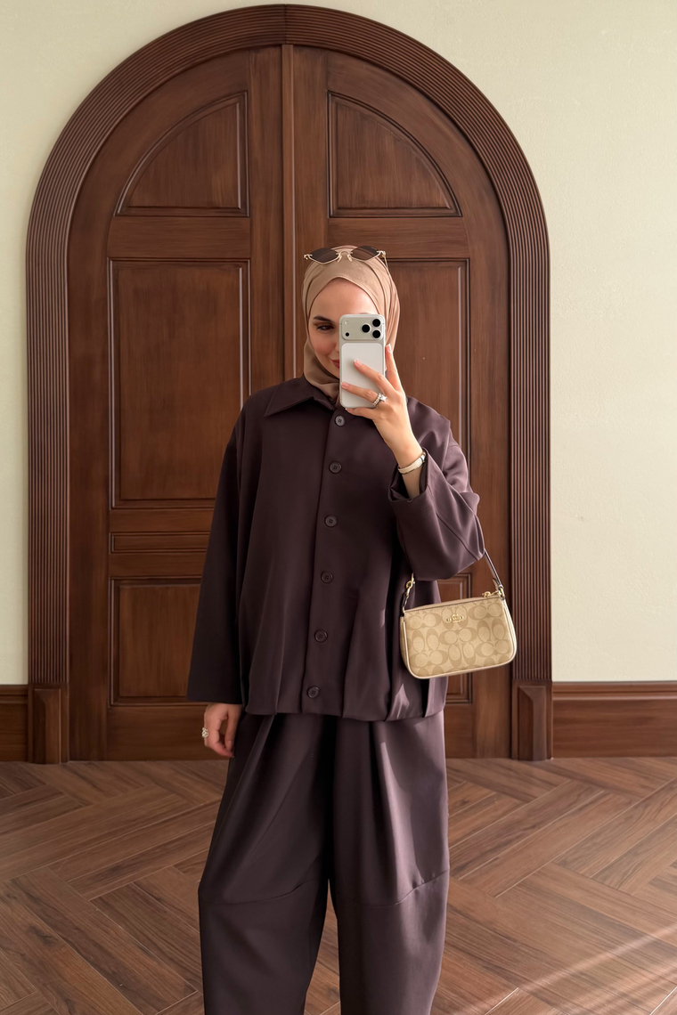 Melia Bomber Ceket Pantolon Takım - KAHVE