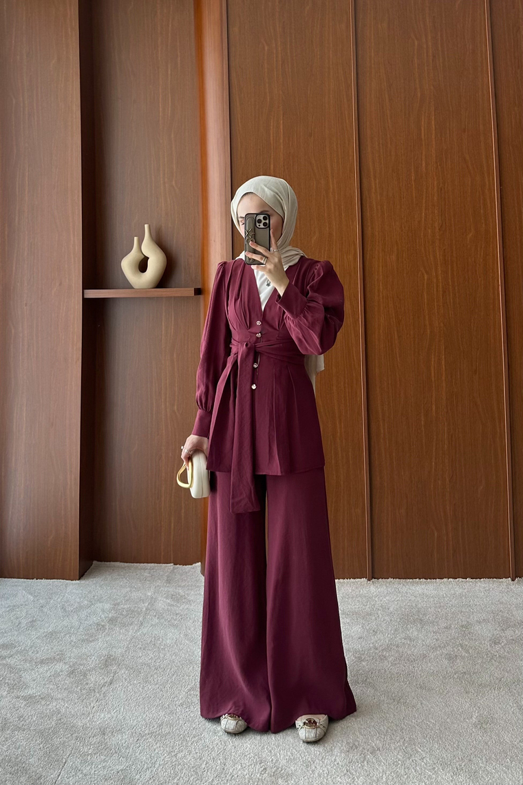 Melina Belden Oturtmalı Takım - BORDO
