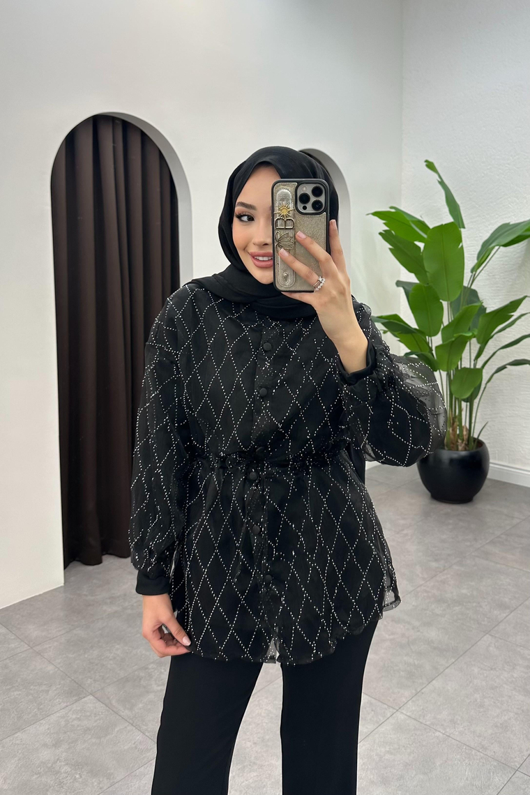 Mely Parıltılı Organze Kap - SİYAH