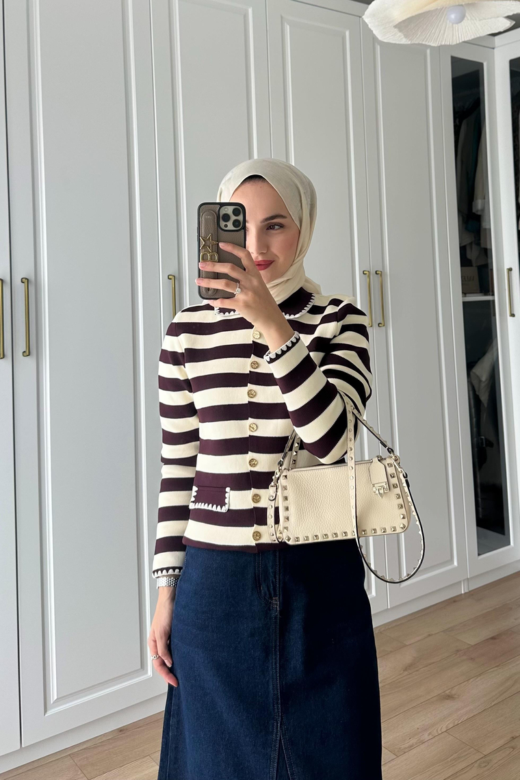 Meyra Çizgili Triko Hırka - MÜRDÜM