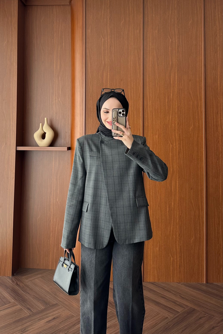 Mika Çizgili Blazer Ceket - GRİ